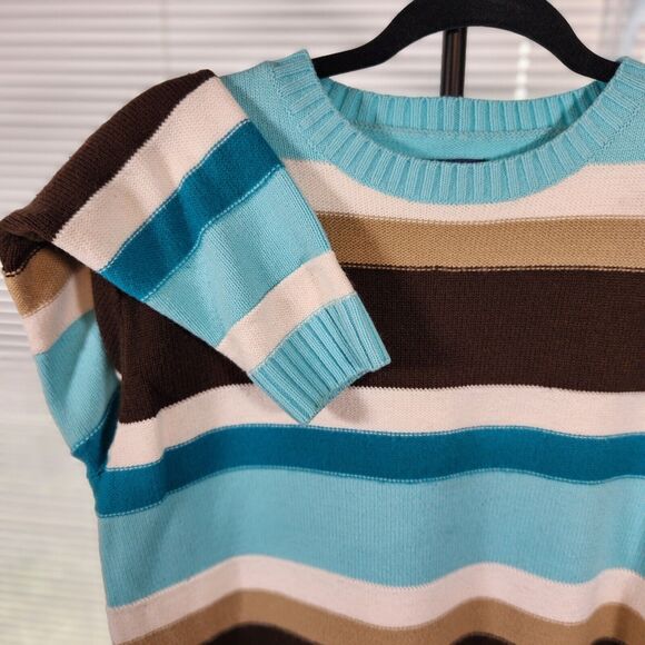 Mountain Lake $45 XL Turquoise‎ Brown Cream Stripe Crew Neck Knit Sweater Y2K - Picture 3 of 9
